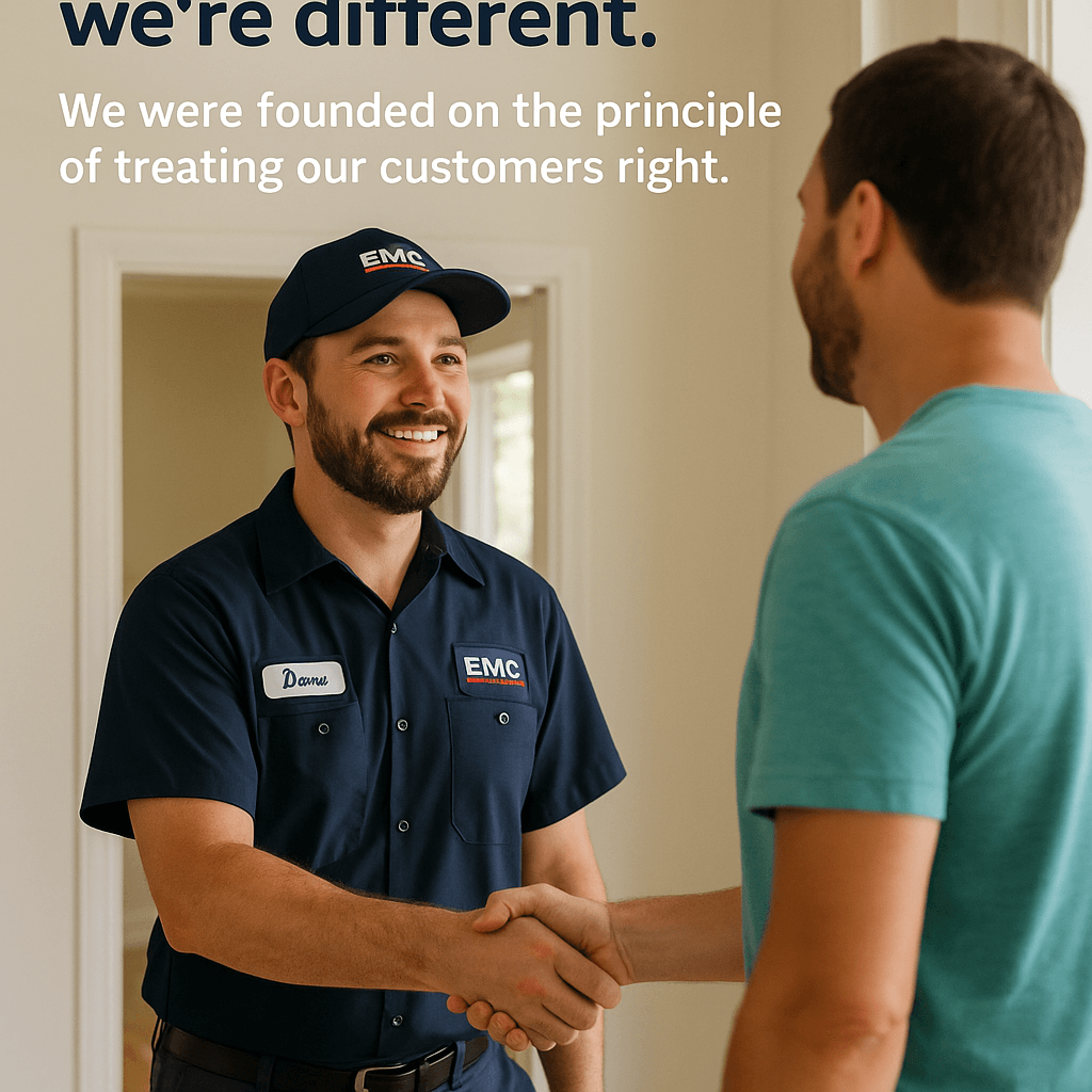 A friendly EMC technician shaking hands with a customer